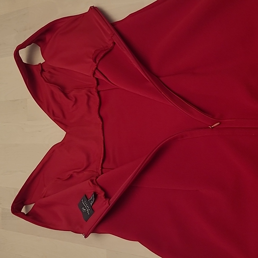 EUC Adrianna Papell Red Double Fringe Hem Sleeveless Cocktail Dress - Picture 9 of 14